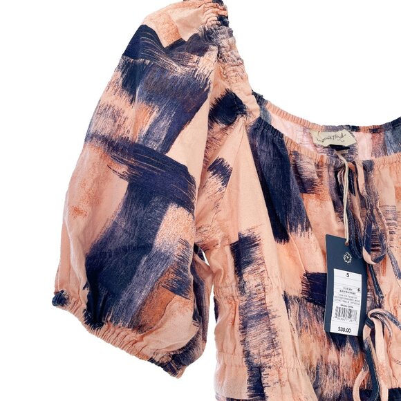 Universal Thread Small Navy Blue Pink Peach Dress Cotton Pockets Puff Sleeves - Picture 7 of 13